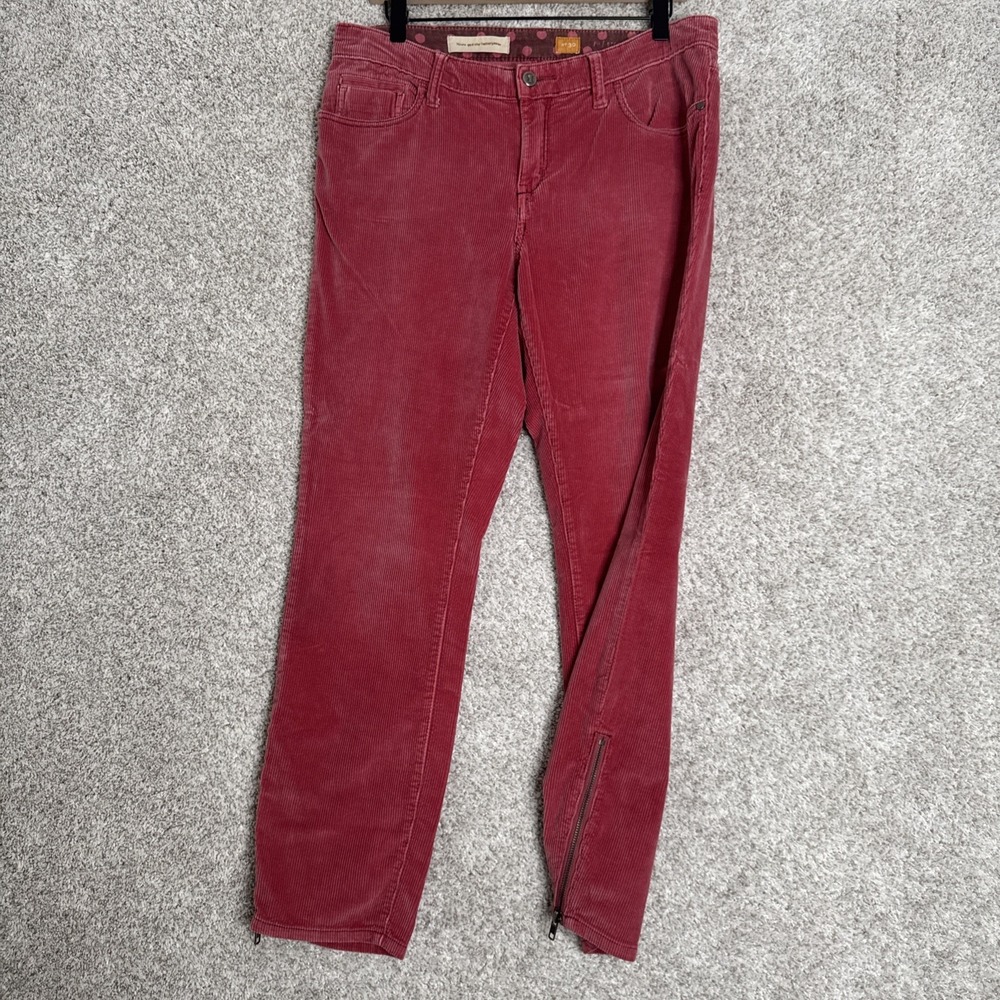 Pilcro Anthropologie‎ Women's 30 Retro Rose Corduroy Zipper Ankle Pants
